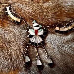 Signed Ricky Lateyice Inlaid Thunderbird Necklace